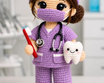 Crochet Dentist Doll Pattern, Amigurumi Dental Hygienist PDF Tutorial, Doctor & Nurse Amigurumi Toy