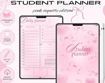 Digitale studentenplanner, Pink Coquette academische organizer met dag-, week- en maandpagina's