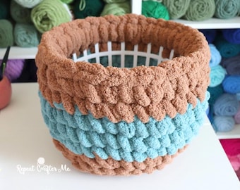 Crochet Basket Cover Around a Dollar Tree Storage Basket – Printable One-Page PDF