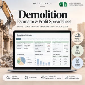 Demolition Estimator & Profit Spreadsheet | Debris, Load and Disposal Calculator | Contractor Quote Excel
