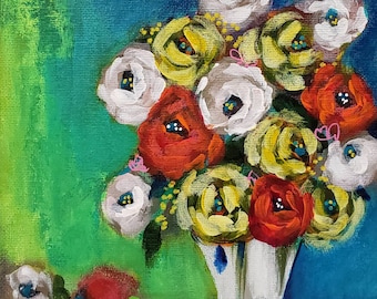 Mini florals orginal artwork 6x6 on canvas board
