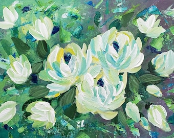 Field of White 12 x 16 floral painting on canvas board original artwork white flowers textured background abstract white flowers wall art
