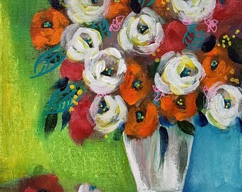 Mini florals orginal handpainted flowers 6x6 on canvas board