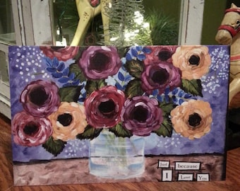 impressionist flowers, impressionist painting, impressionist floral print, impressionist floral print greeting card, I love you,mixed media