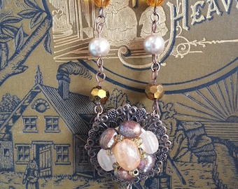 assemblage necklace,assemblage jewelry,upcycled vintage jewelry,vintage earring jewelry,vintage jewelry jewelry,handmade jewelry,mixed media