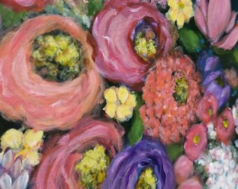 Nocturnal 20x16 orginal painting on canvas flowers in a vase bright beautiful collection of flowers in a vase flower arrangement handpainted