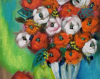 Mini hand painted flowers 6x6 on canvas board