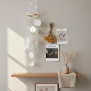 Capiz Shell Wind Chime, Boho Coastal Wall Hanging, Handmade Beach House Decor, Nursery Mobile, Shell Wind Chimes, Housewarming Gift