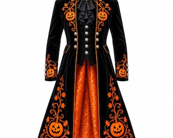 Abrigo largo gótico de calabaza para hombre, frac victoriano steampunk, disfraz de Halloween
