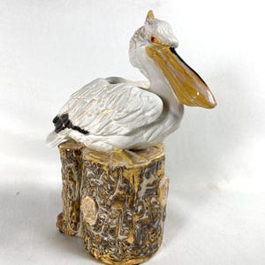 Vintage 1980s Pelican Planter: Hand-Painted Ceramic Bird Figurine