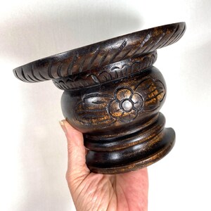 Single vintage solid wood Corbel small wall shelf handcarved, dark stained Balsa wood intricate geometric design wood wall decor India c1970