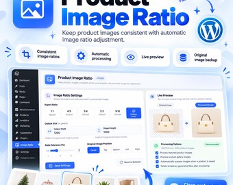 WordPress-Plugin für WooCommerce zur Optimierung des Produktbildverhältnisses | Automatische Größenanpassung, Massenverarbeitung & Medienbereinigung
