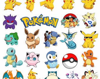 Pokémon Clipart PNG-bundel, Pikachu-personageafbeeldingen, cartoon PNG-bestanden, transparante achtergrond, digitale download, direct te downloaden