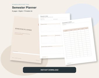 Planificador semestral: PDF académico digital e imprimible para estudiantes