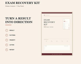 Plan de recuperación de exámenes en PDF, registro de errores y análisis de exámenes de práctica, rastreador de reinicio de estudio de 7 días.