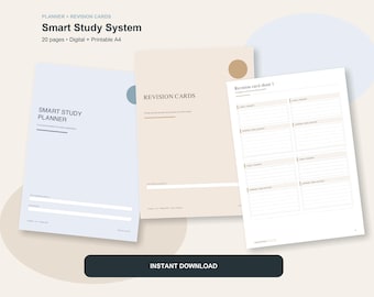 Planificador de estudio inteligente + Tarjetas de repaso: Paquete digital e imprimible en PDF para estudiantes