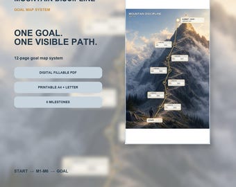 Mountain Discipline Goal Map, Fillable Milestone Planner PDF, Printable A4 & US Letter