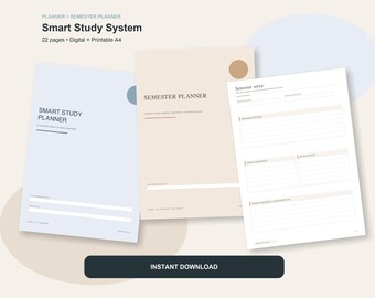 Planificador de estudio inteligente + Planificador semestral: Paquete digital e imprimible en PDF para estudiantes