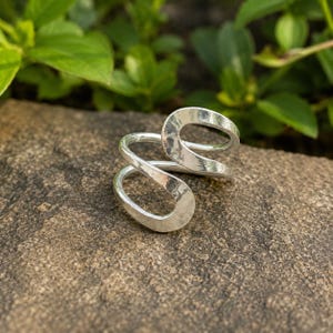 Handmade 925 Sterling Silver Double Loop Wrap Ring, Hammered Textured Boho Jewelry