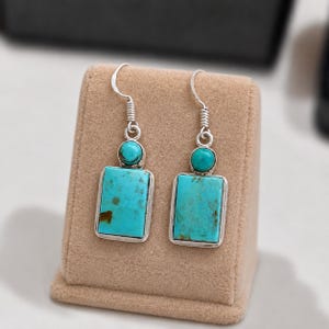 Kingman Turquoise Rectangular Dangle Earrings, Southwestern Boho Statement Jewelry