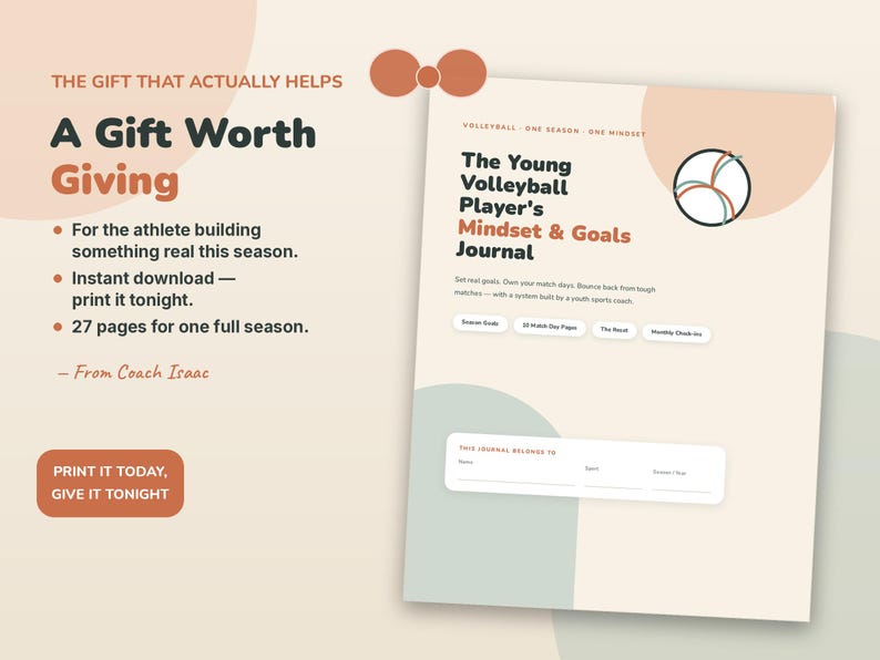 Volleyball Team Gifts, Volleyball Journal for Teen Players Printable, End of Season Gift from Coach | Mindset & Goals Journal image 7