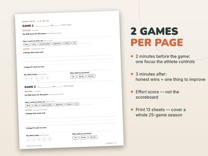 Team Gift Bag Filler, Game Day Journal Pages for Teen Athletes Printable, Small Gift from Coach | Pre Game Focus, Post Game Notes image 3