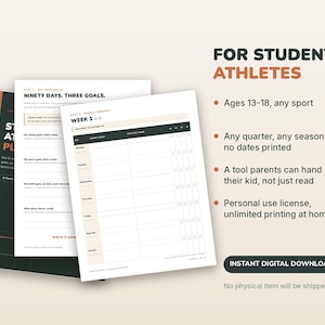 Planificador imprimible para estudiantes deportistas, regalo para madres de deportistas adolescentes, planificador semanal para la escuela y los deportes / Metas de 12 semanas, sin fecha. imagen 6