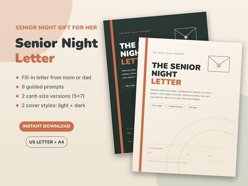 Senior Night Gift for Her, Senior Night Letter from Mom Dad Printable, Fill-in Letter to My Senior Daughter, Volleyball Soccer image 1