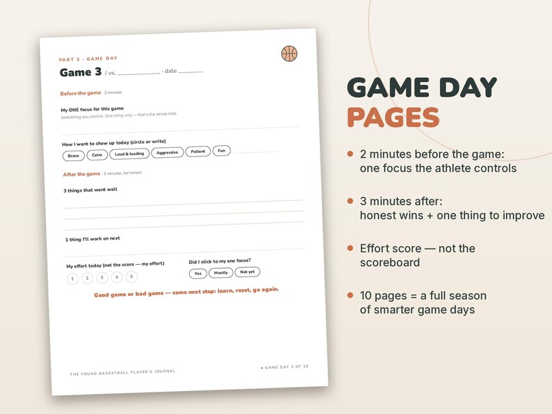 Geschenke für Basketballteams, Basketball-Tagebuch für jugendliche Spieler (zum Ausdrucken), Saisonabschlussgeschenk vom Trainer | Tagebuch für Denkweise und Ziele Bild 3