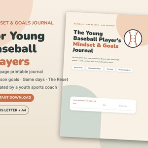 Baseball Team Gifts, Baseball Journal for Teen Players Printable, End of Season Gift from Coach | Mindset & Goals Journal image 1