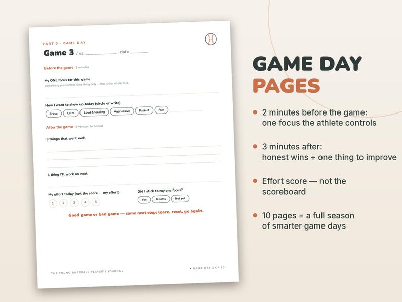 Baseball Team Gifts, Baseball Journal for Teen Players Printable, End of Season Gift from Coach | Mindset & Goals Journal image 3