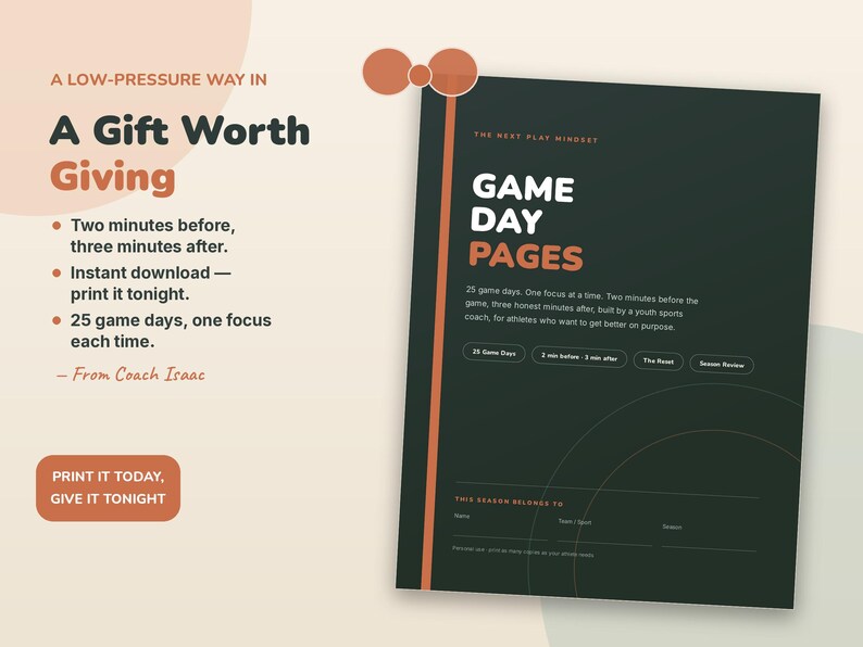 Team Gift Bag Filler, Game Day Journal Pages for Teen Athletes Printable, Small Gift from Coach | Pre Game Focus, Post Game Notes image 7