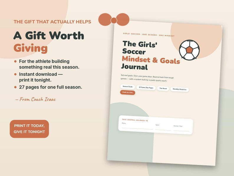Geschenke für Fußballmädchen, Fußball-Tagebuch zum Ausdrucken, Geschenk für jugendliche Fußballspielerinnen | Tagebuch für Denkweise & Ziele, Spieltagsseiten Bild 7