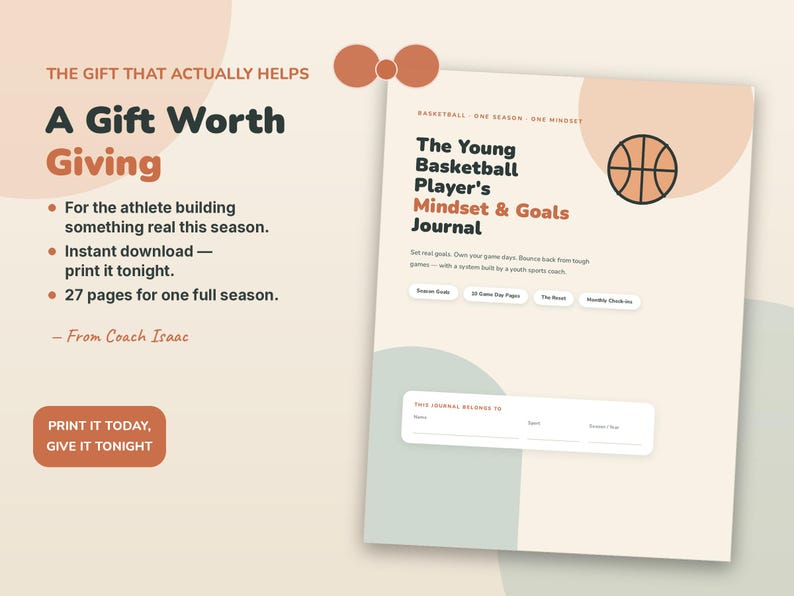 Geschenke für Basketballteams, Basketball-Tagebuch für jugendliche Spieler (zum Ausdrucken), Saisonabschlussgeschenk vom Trainer | Tagebuch für Denkweise und Ziele Bild 7