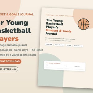 Geschenke für Basketballteams, Basketball-Tagebuch für jugendliche Spieler (zum Ausdrucken), Saisonabschlussgeschenk vom Trainer | Tagebuch für Denkweise und Ziele Bild 1