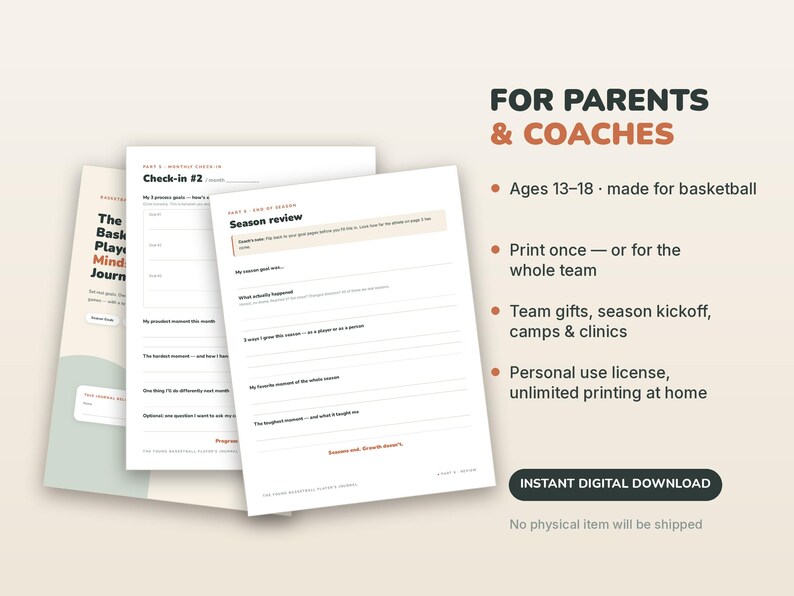 Geschenke für Basketballteams, Basketball-Tagebuch für jugendliche Spieler (zum Ausdrucken), Saisonabschlussgeschenk vom Trainer | Tagebuch für Denkweise und Ziele Bild 6