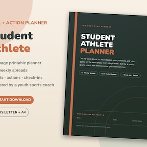 Planificador imprimible para estudiantes deportistas, regalo para madres de deportistas adolescentes, planificador semanal para la escuela y los deportes / Metas de 12 semanas, sin fecha. imagen 1