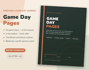 Team Gift Bag Filler, Game Day Journal Pages for Teen Athletes Printable, Small Gift from Coach | Pre Game Focus, Post Game Notes