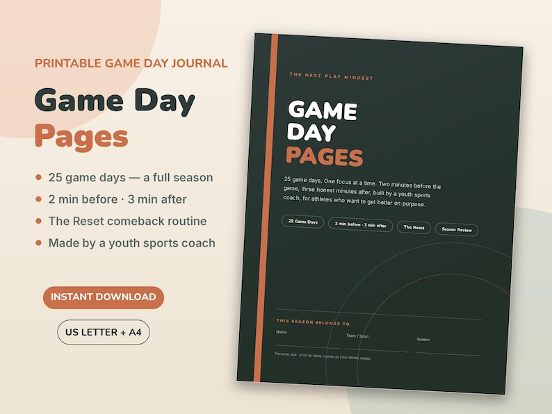 Team Gift Bag Filler, Game Day Journal Pages for Teen Athletes Printable, Small Gift from Coach | Pre Game Focus, Post Game Notes image 1