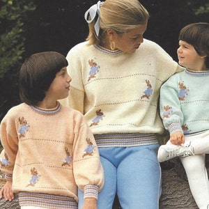 Knitting Pattern Children & Adult, Peter Rabbit Sweater Jumper Digital Instant download.