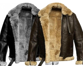 Herren-Fliegerjacke B3 aus Lammfell, RAF-Fliegerjacke, Winterfliegerjacke, warme Lammfelljacke
