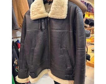 Herren-B3-Shearling-Lederjacke, Used-Look-Bomberjacke im Fliegerstil, Fliegerjacke der Royal Air Force