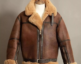 Herren B3 Jacke, Fliegerjacke aus dem Zweiten Weltkrieg, US Navy RAF, Pelz, Shearling, Echtleder