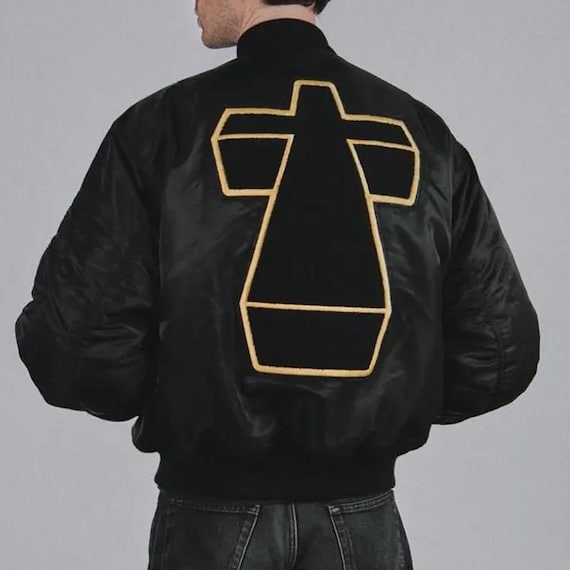 Justice Cross Satin Varsity Jacket, Vintage Unisex Bomber Jacket, Embroidered Streetwear Coat
