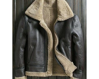 Handgefertigte Herren-Bomberjacke B3, Fliegerjacke aus echtem Schaffell, Winterlederjacke für RAF-Piloten