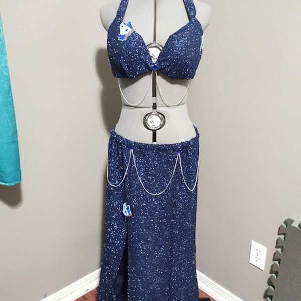 Sparkling Blue Butterfly One of a Kind Belly Dance Costume 36B 36-41 inch hip FREE SHIPPING