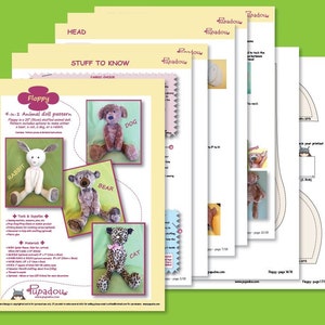 Floppy Animal pdf pattern stuffed doll-Bear-Dog-Cat-Rabbit image 4