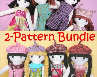 2 pattern bundle - Cloth doll rag doll pdf patterns - JENNY & LISA