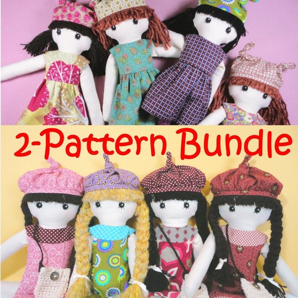 2 pattern bundle - Cloth doll rag doll pdf patterns - JENNY & LISA