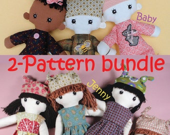 2 pattern bundle - Cloth doll rag doll and baby ragdoll pdf patterns - JENNY & BABY